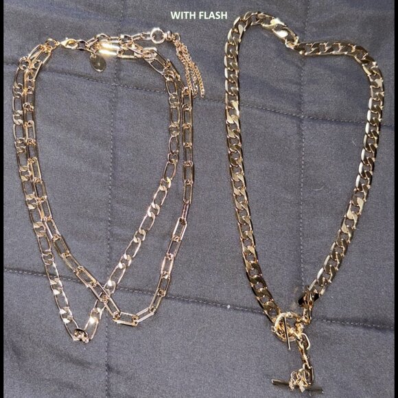 Gold Layered Chain Adjustable Choker Necklace O Ring T Bar - Picture 4 of 6